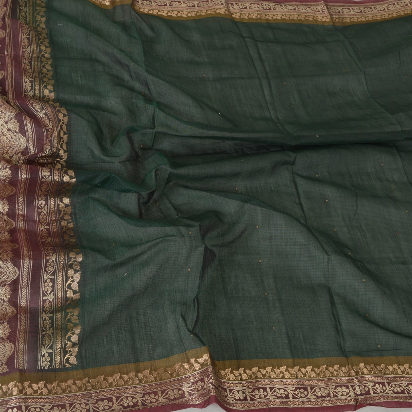 Sanskriti Vintage Long Dupatta Bollywood Green Stole Woven Pure Silk Scarf Hijab