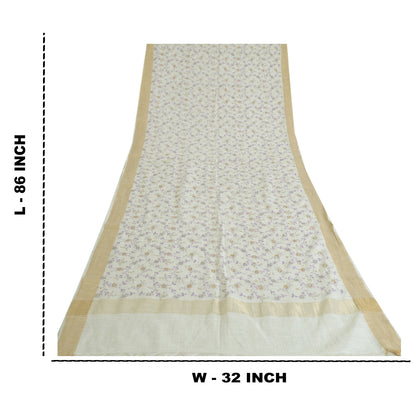 Sanskriti Vintage Long Dupatta Ivory Chanderi Printed Zari Work Veil Stole Scarf