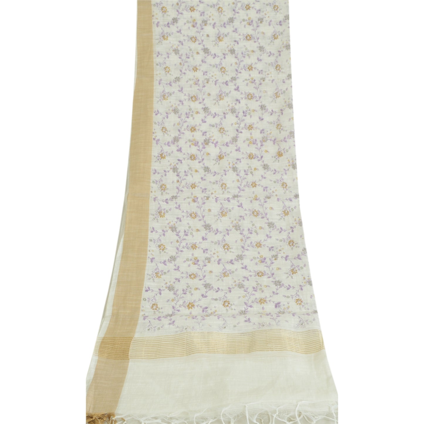 Sanskriti Vintage Long Dupatta Ivory Chanderi Printed Zari Work Veil Stole Scarf