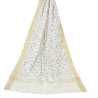 Sanskriti Vintage Long Dupatta Ivory Chanderi Printed Zari Work Veil Stole Scarf