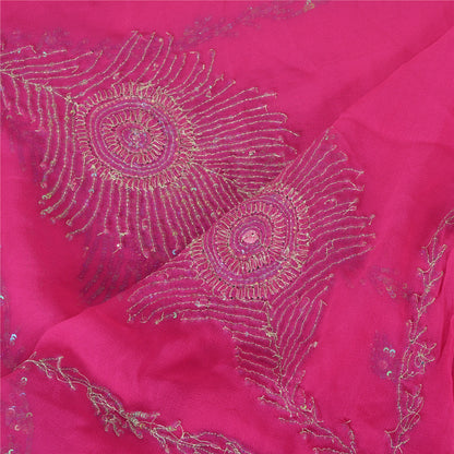 Sanskriti Vintage Long Hot-Pink Dupatta Pure Georgette Hand Beaded Sequins Veil