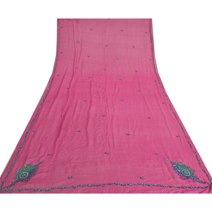 Sanskriti Vintage Long Hot-Pink Dupatta Pure Georgette Hand Beaded Sequins Veil