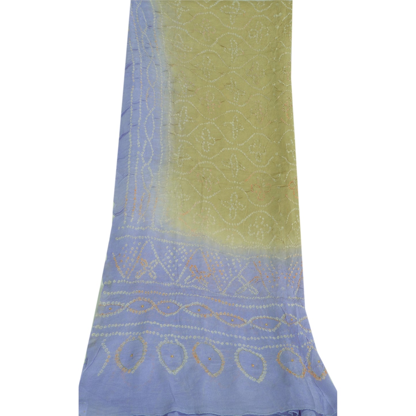 Sanskriti Vintage Long Dupatta Green/Blue Bandhani Work Pure Silk Hand Bead Veil