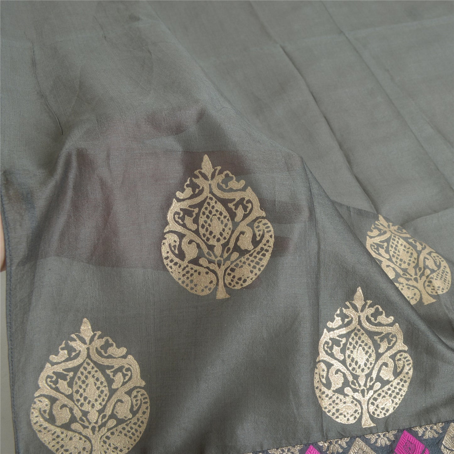 Sanskriti Vintage Long Bollywood Dupatta Gray Pure Cotton Woven Stole Hijab Veil