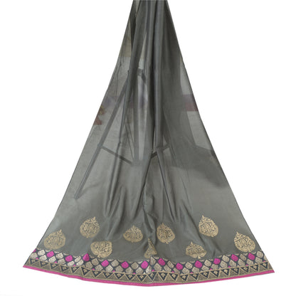 Sanskriti Vintage Long Bollywood Dupatta Gray Pure Cotton Woven Stole Hijab Veil