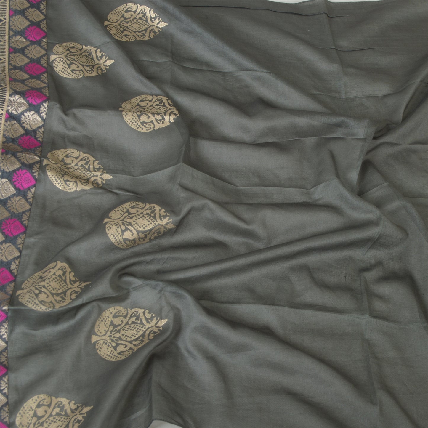 Sanskriti Vintage Long Bollywood Dupatta Gray Pure Cotton Woven Stole Hijab Veil