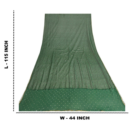 Sanskriti Vintage Long Green Dupatta Pure Chiffon Embroidered Print Stole Veil