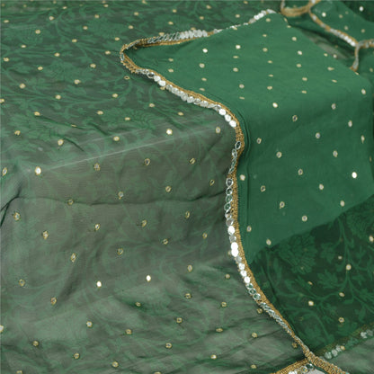 Sanskriti Vintage Long Green Dupatta Pure Chiffon Embroidered Print Stole Veil