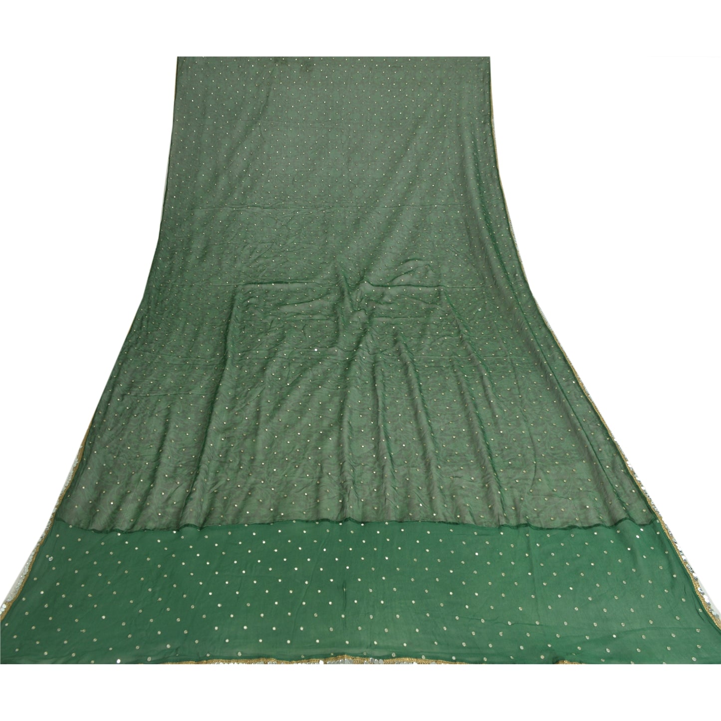 Sanskriti Vintage Long Green Dupatta Pure Chiffon Embroidered Print Stole Veil