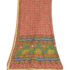 Sanskriti Vintage Long Pink Dupatta Pure Silk Hand Beaded Printed Stole Veil