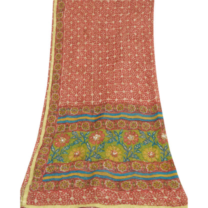 Sanskriti Vintage Long Pink Dupatta Pure Silk Hand Beaded Printed Stole Veil