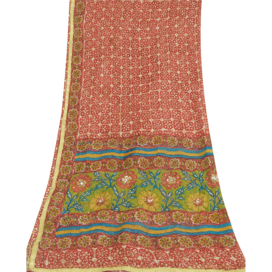 Sanskriti Vintage Long Pink Dupatta Pure Silk Hand Beaded Printed Stole Veil