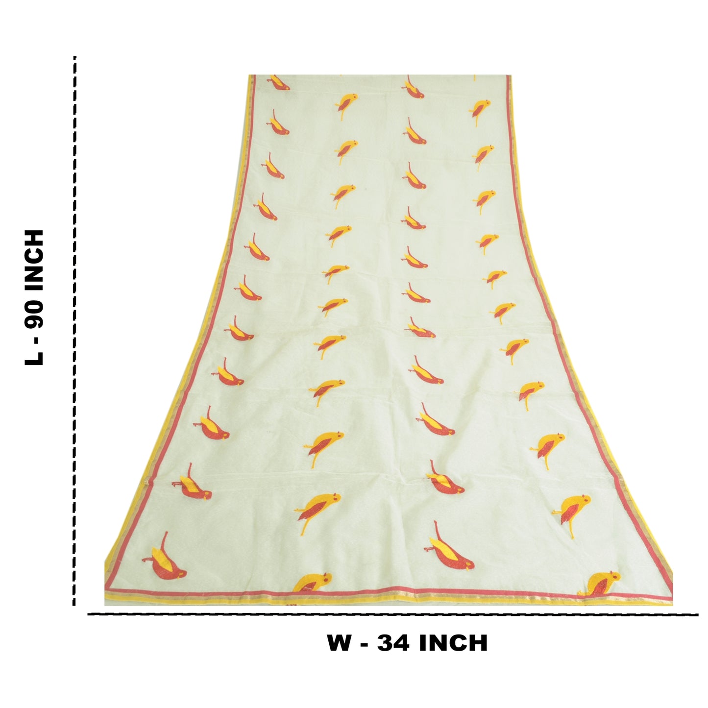 Sanskriti Vintage Long Ivory Dupatta Cotton Stole Kota Bird Embrodered Scarves