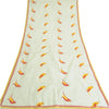 Sanskriti Vintage Long Ivory Dupatta Cotton Stole Kota Bird Embrodered Scarves