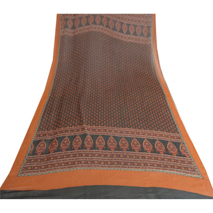 Sanskriti Vintage Long Greyish Black Dupatta Pure Silk Stole Print Veil Scarves