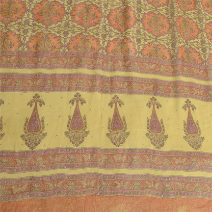 Sanskriti Vintage Long Yellow Dupatta Pure Silk Mukesh Hand Block Print Stole