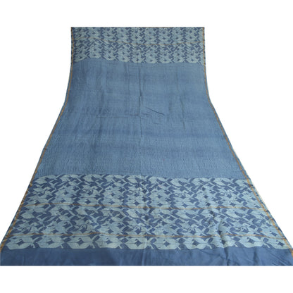 Sanskriti Vintage Long Blue Dupatta Pure Chanderi Cotton Zari Work Printed Stole