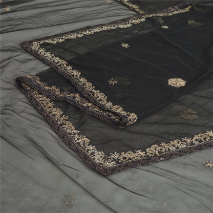 Sanskriti Vintage Long Wedding Black Dupatta Net Mesh Hand Beads Zari Stole Veil