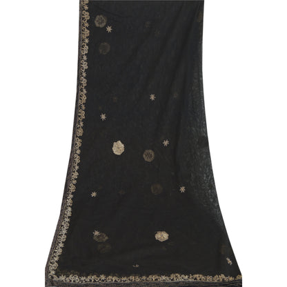 Sanskriti Vintage Long Wedding Black Dupatta Net Mesh Hand Beads Zari Stole Veil