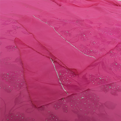 Sanskriti Vintage Long Pink Dupatta Pure Georgette Sequins Hand Beads Veil Stole