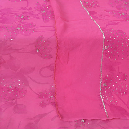 Sanskriti Vintage Long Pink Dupatta Pure Georgette Sequins Hand Beads Veil Stole