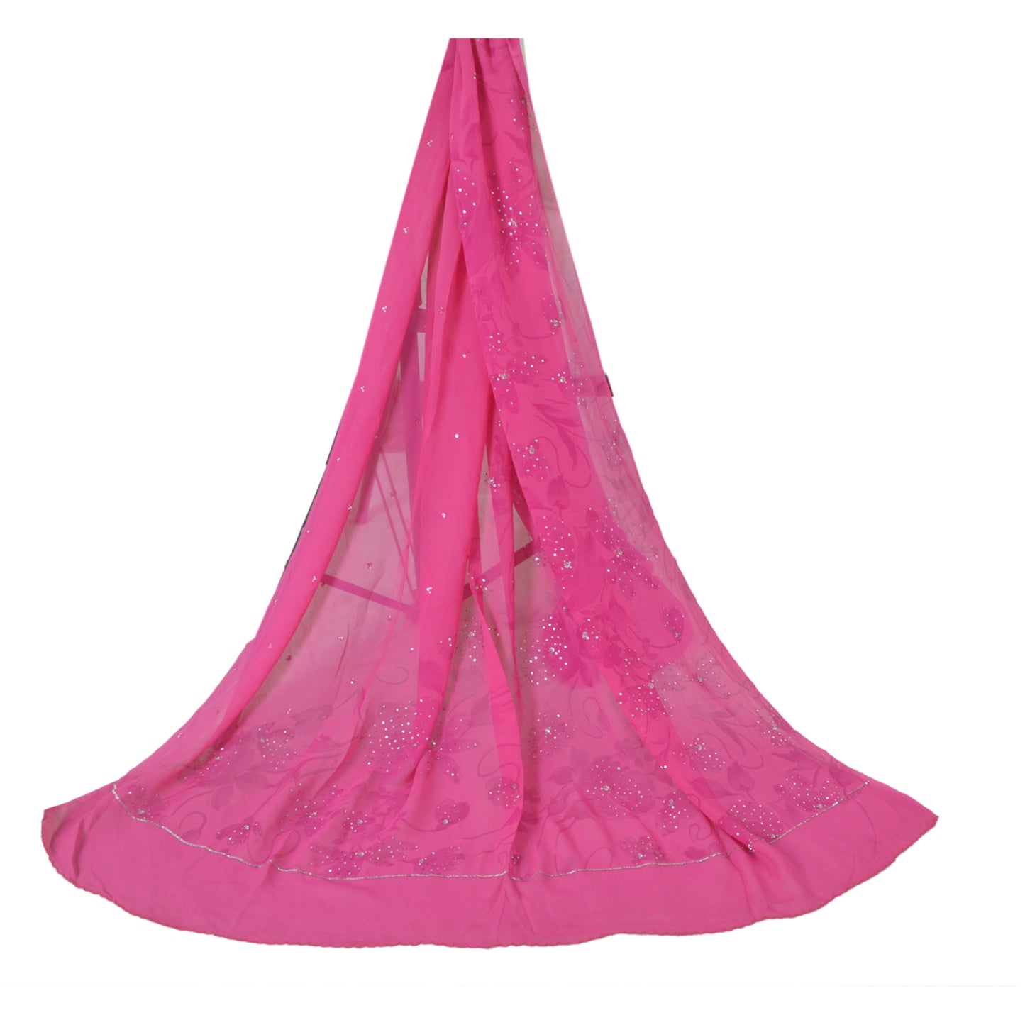 Sanskriti Vintage Long Pink Dupatta Pure Georgette Sequins Hand Beads Veil Stole