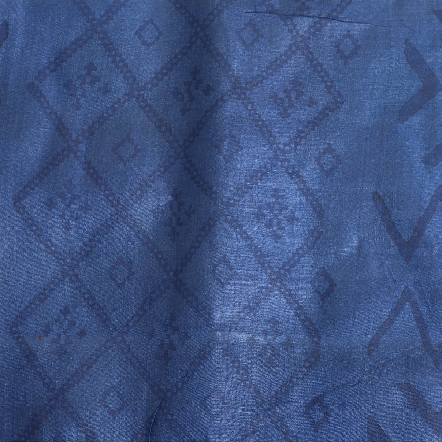 Sanskriti Vintage Long Indian Blue Dupatta Hand Block Printed Pure Silk Stole