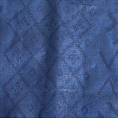 Sanskriti Vintage Long Indian Blue Dupatta Hand Block Printed Pure Silk Stole