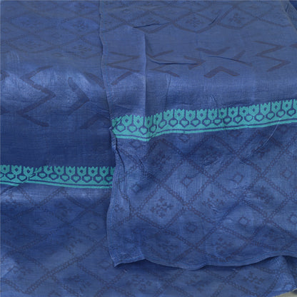 Sanskriti Vintage Long Indian Blue Dupatta Hand Block Printed Pure Silk Stole