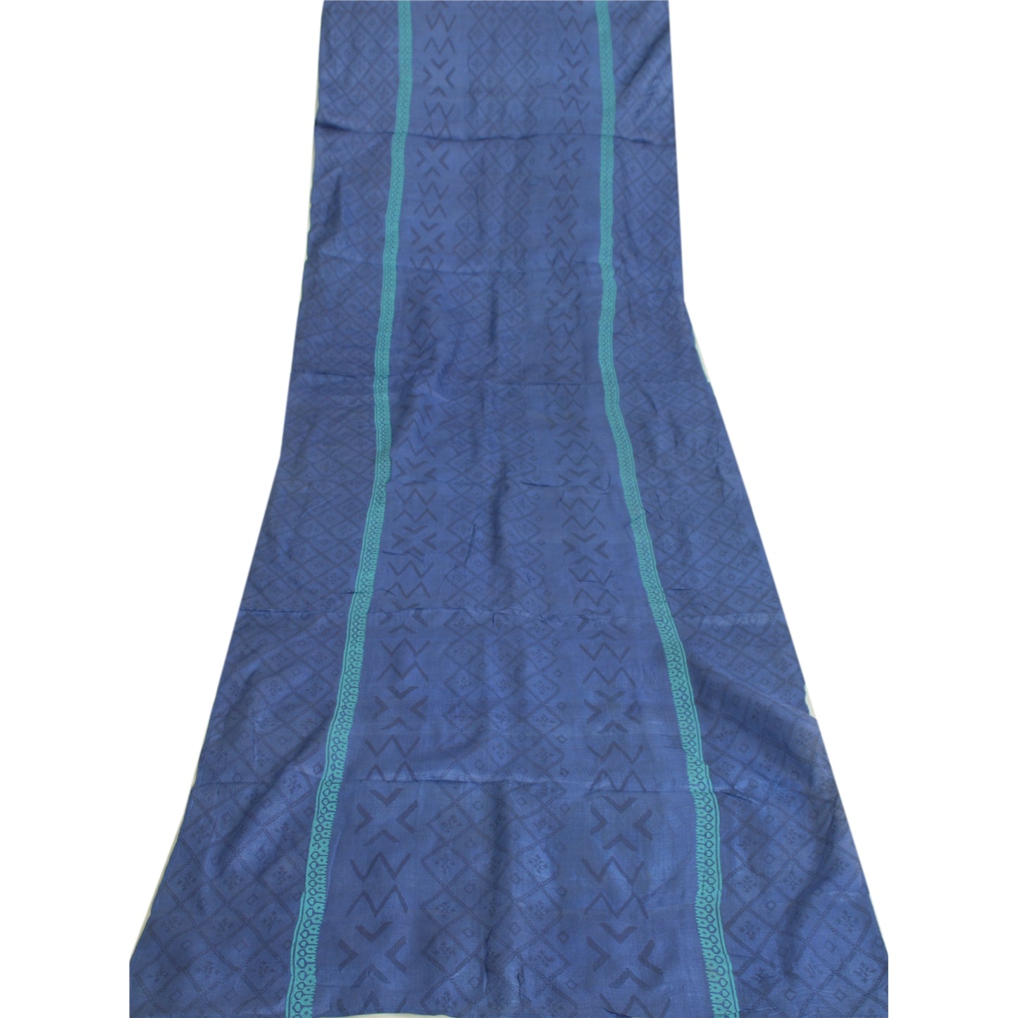 Sanskriti Vintage Long Indian Blue Dupatta Hand Block Printed Pure Silk Stole