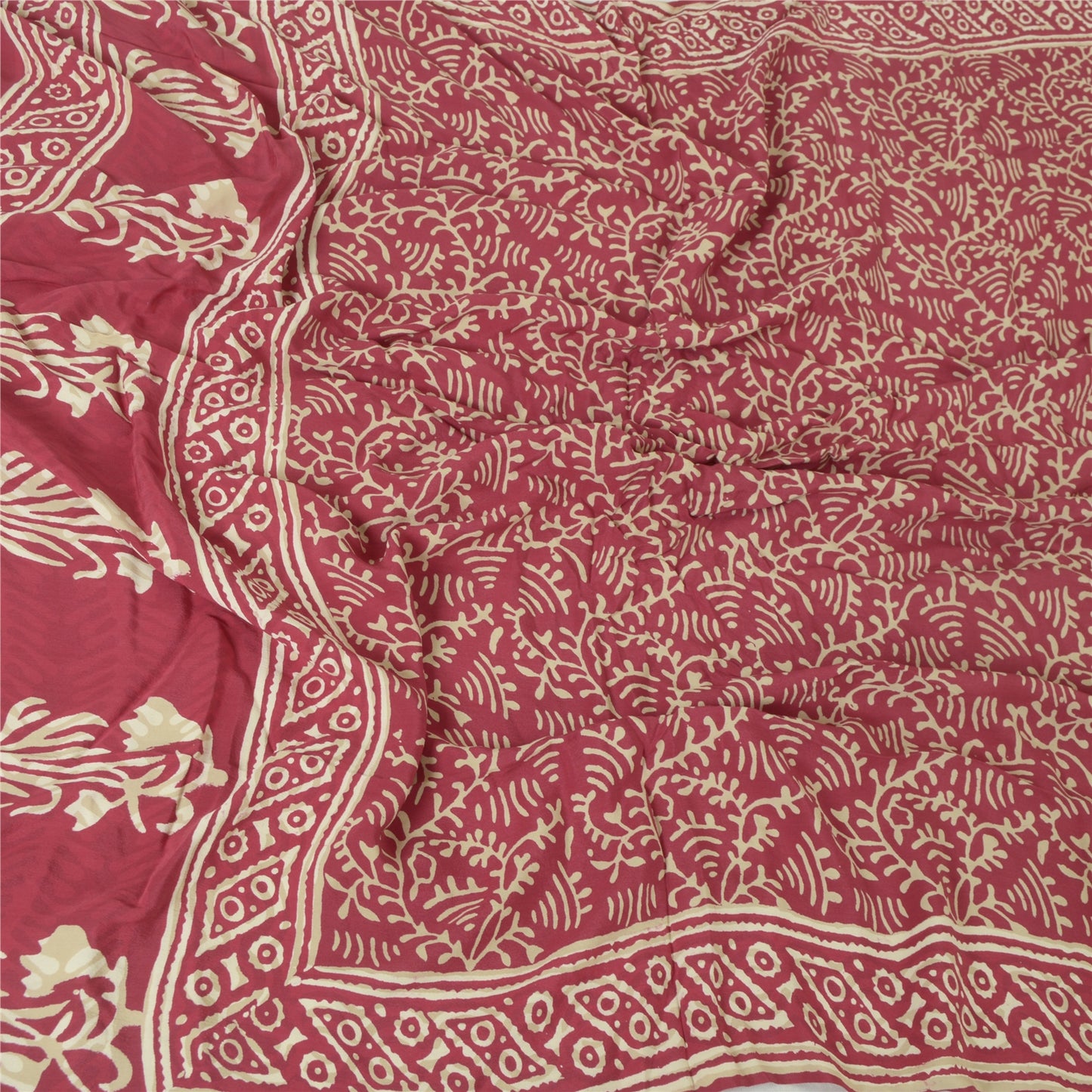 Sanskriti Vintage Long Indian Red Dupatta Pure Silk Batik Printed Scarf Stole