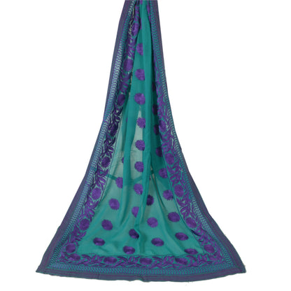 Sanskriti Vintage Long Green/Purple Dupatta Pure Georgette Silk Embroidered Veil