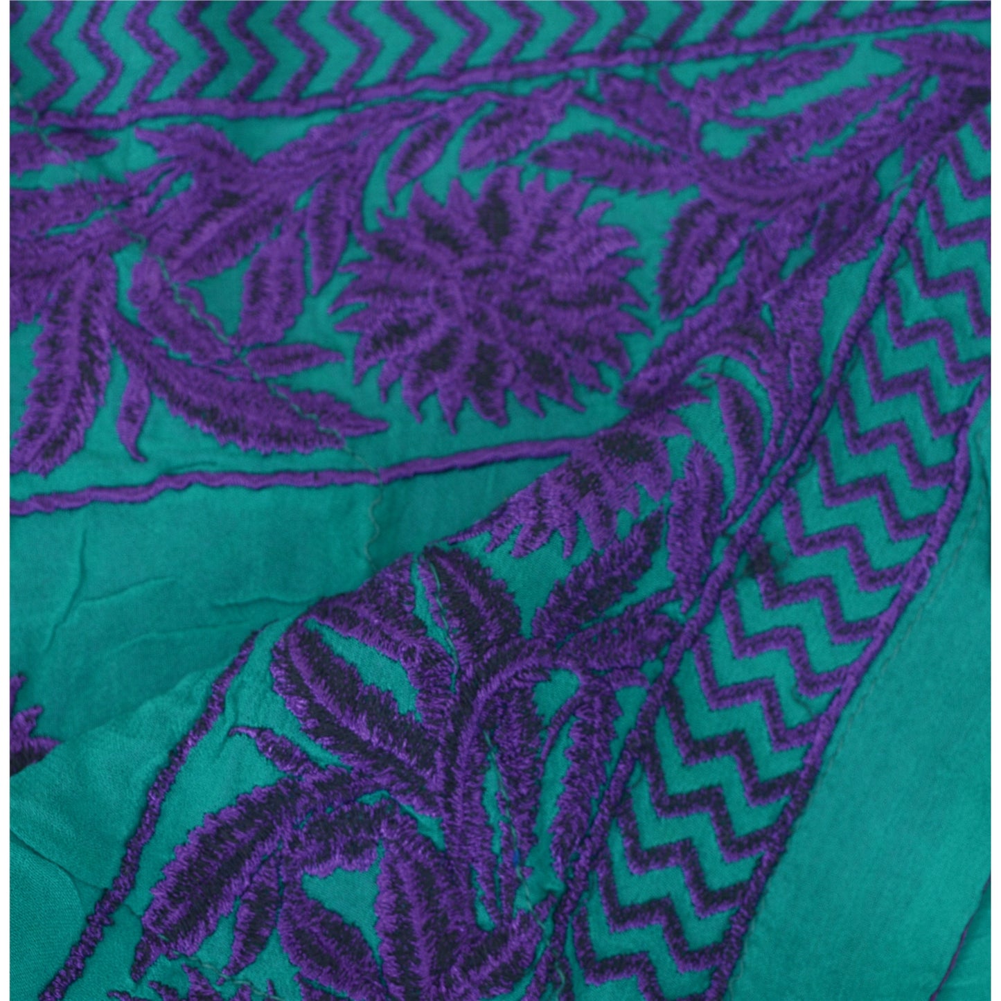 Sanskriti Vintage Long Green/Purple Dupatta Pure Georgette Silk Embroidered Veil