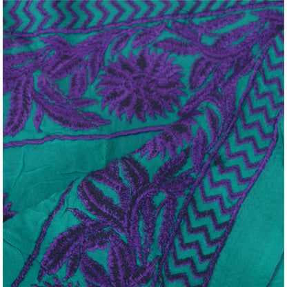 Sanskriti Vintage Long Green/Purple Dupatta Pure Georgette Silk Embroidered Veil