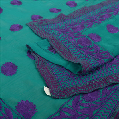 Sanskriti Vintage Long Green/Purple Dupatta Pure Georgette Silk Embroidered Veil