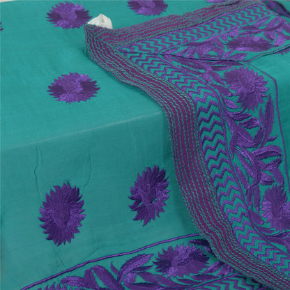 Sanskriti Vintage Long Green/Purple Dupatta Pure Georgette Silk Embroidered Veil