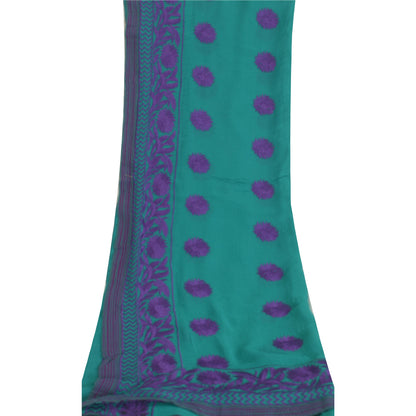 Sanskriti Vintage Long Green/Purple Dupatta Pure Georgette Silk Embroidered Veil