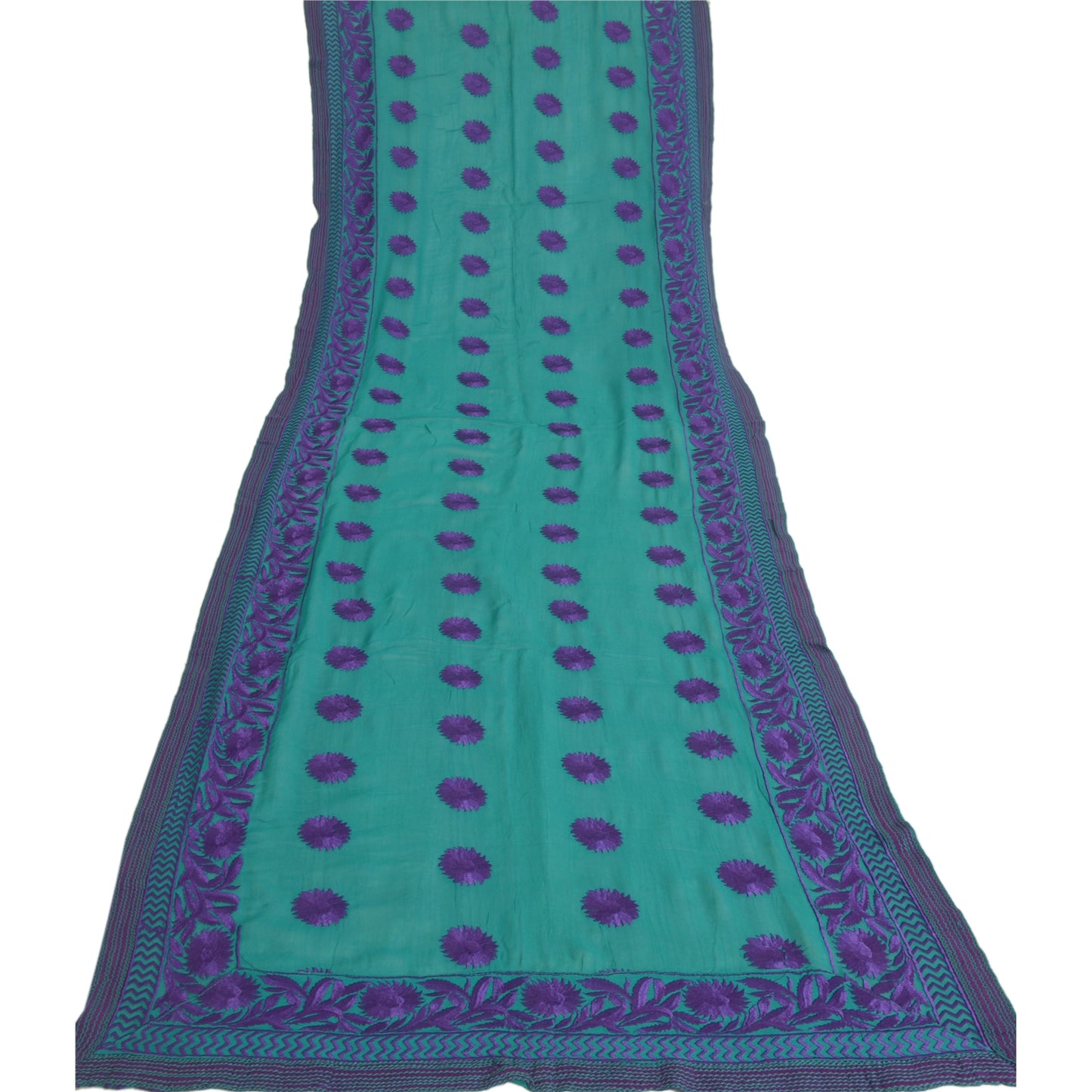 Sanskriti Vintage Long Green/Purple Dupatta Pure Georgette Silk Embroidered Veil