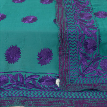 Sanskriti Vintage Long Green/Purple Dupatta Pure Georgette Silk Embroidered Veil