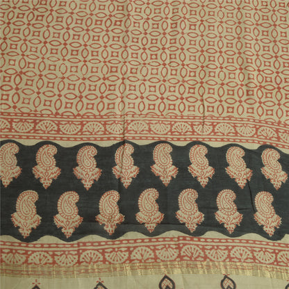 Sanskriti Vintage Long Red/Cream Dupatta Pure Chanderi Cotton Hand Block Printed