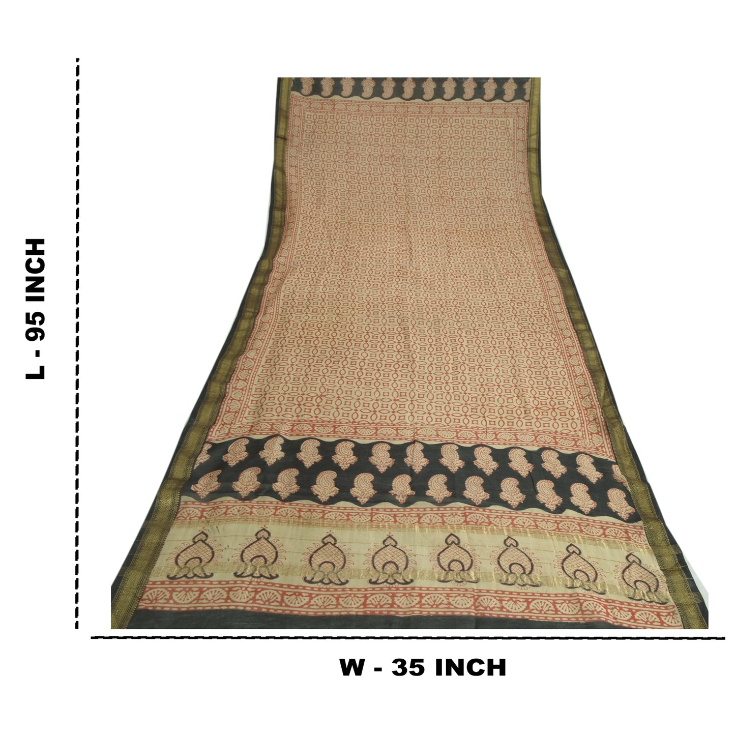 Sanskriti Vintage Long Red/Cream Dupatta Pure Chanderi Cotton Hand Block Printed