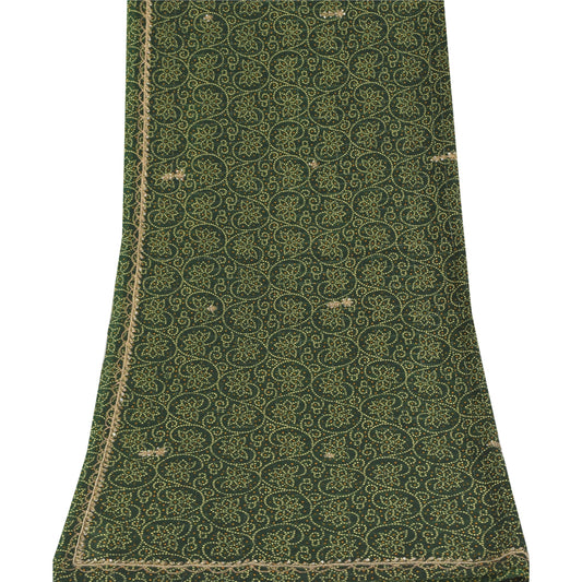 Sanskriti Vintage Green Dupatta Long Stole Georgette Hand Beaded Bandhani Hijab