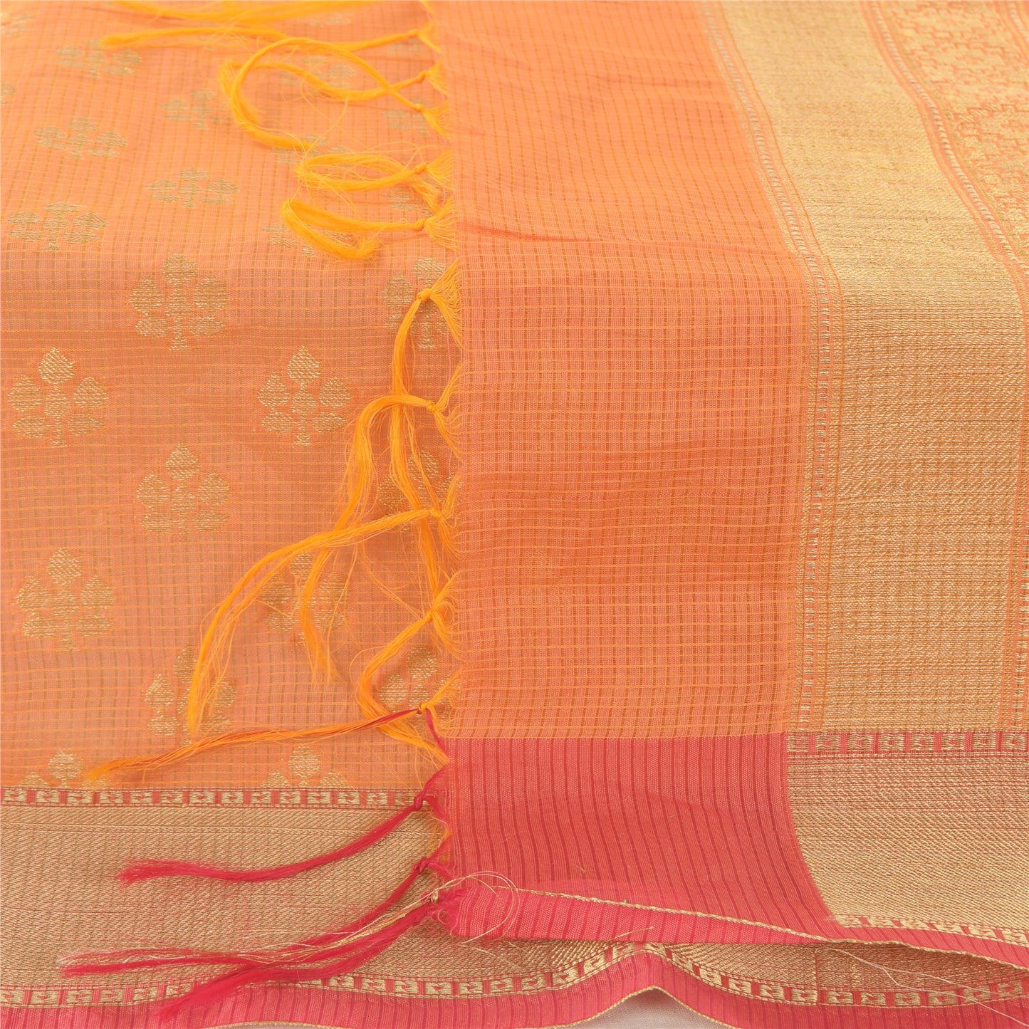 Sanskriti Vintage Indian Orange Dupatta Long Stole Art Silk Woven Premium Hijab