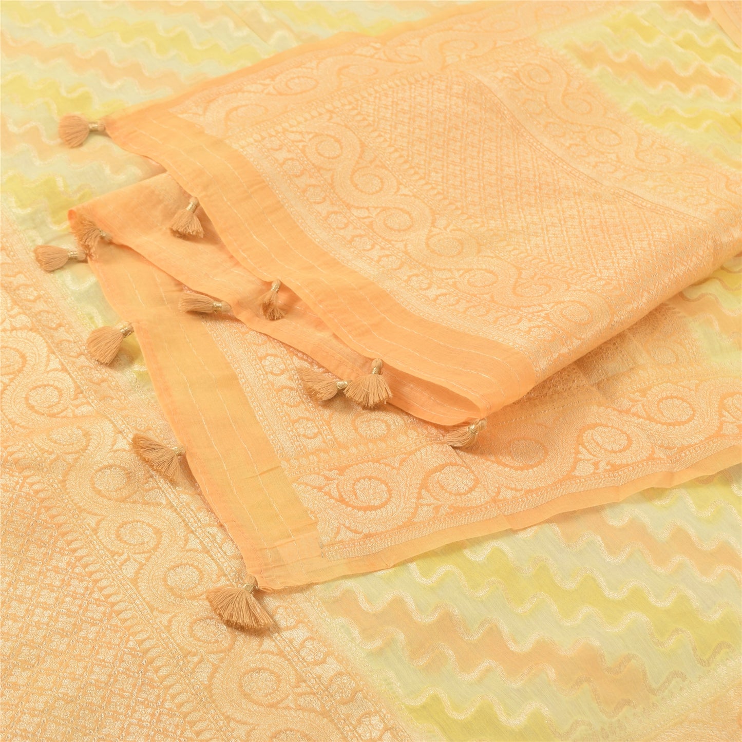 Sanskriti Vintage Yellow Dupatta Long Stole Pure Cotton Woven Premium Wrap Veil