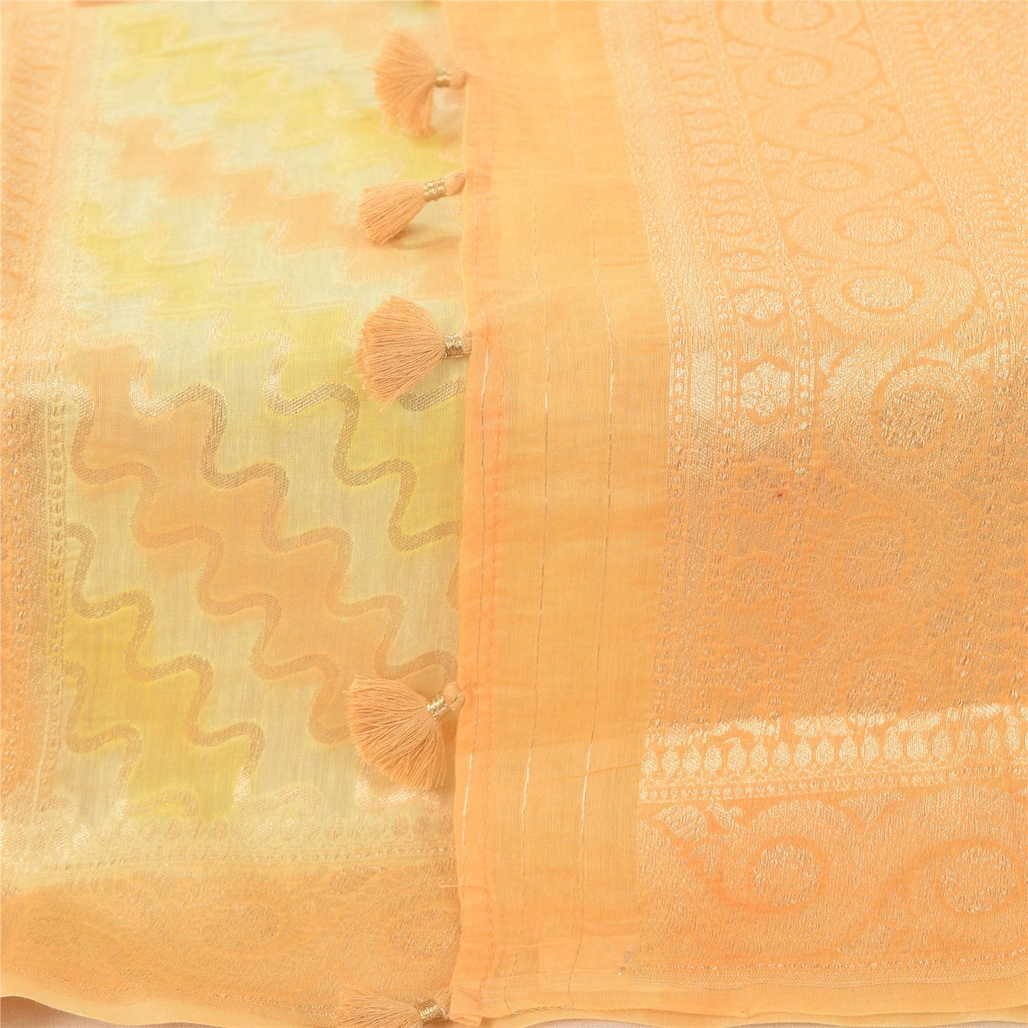 Sanskriti Vintage Yellow Dupatta Long Stole Pure Cotton Woven Premium Wrap Veil