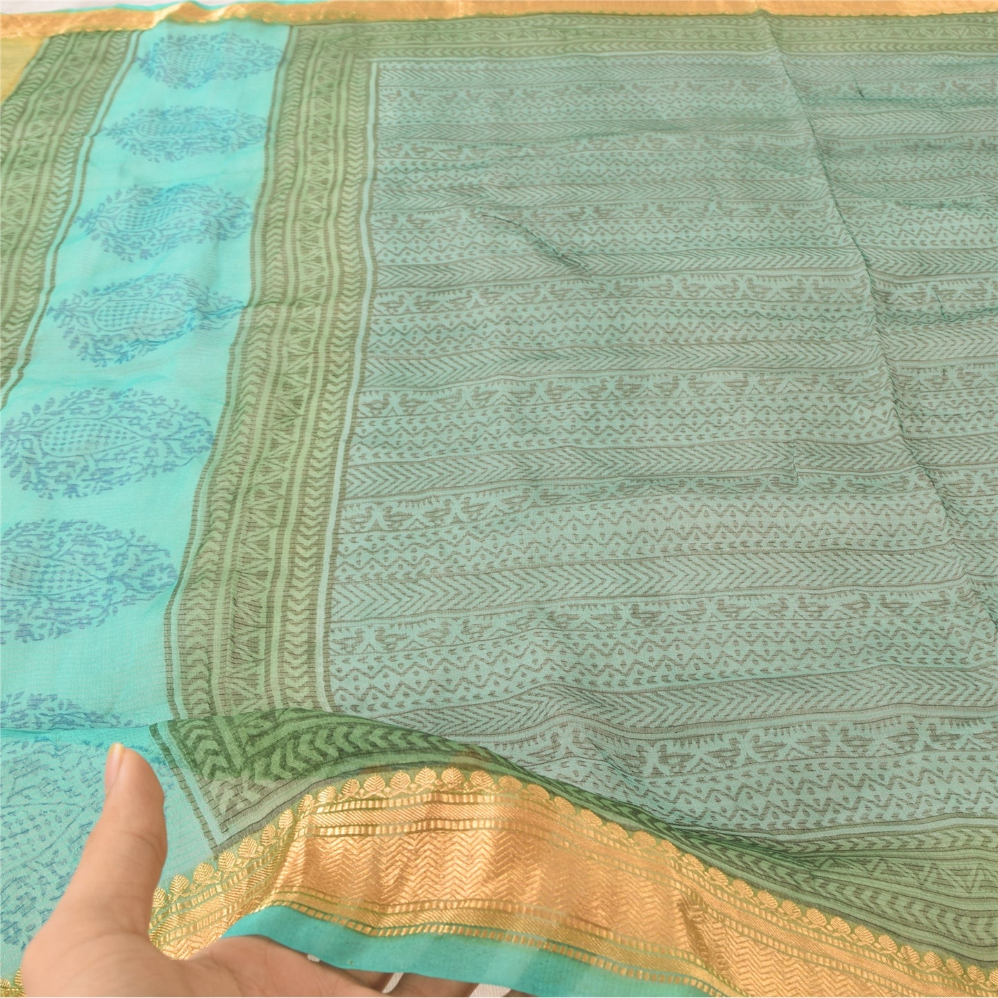 Sanskriti Vintage Indian Dupatta Long Stole Art Silk Hand Block Printed Scarves