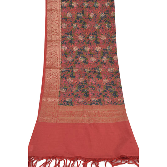 Sanskriti Vintage Red/Blue Dupatta Long Stole Pure Silk Woven Printed Wrap Veil