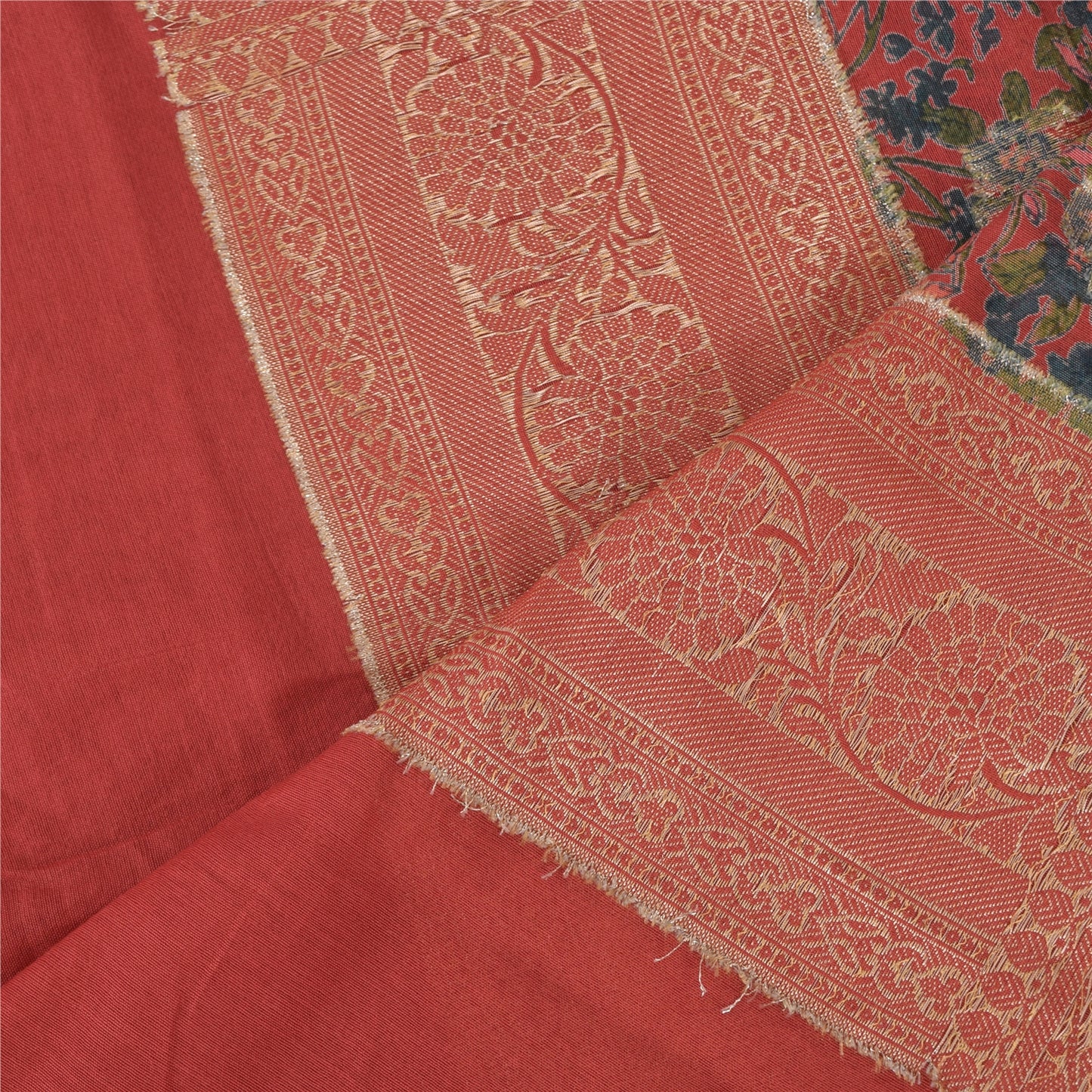 Sanskriti Vintage Red/Blue Dupatta Long Stole Pure Silk Woven Printed Wrap Veil