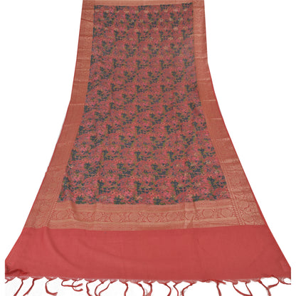 Sanskriti Vintage Red/Blue Dupatta Long Stole Pure Silk Woven Printed Wrap Veil