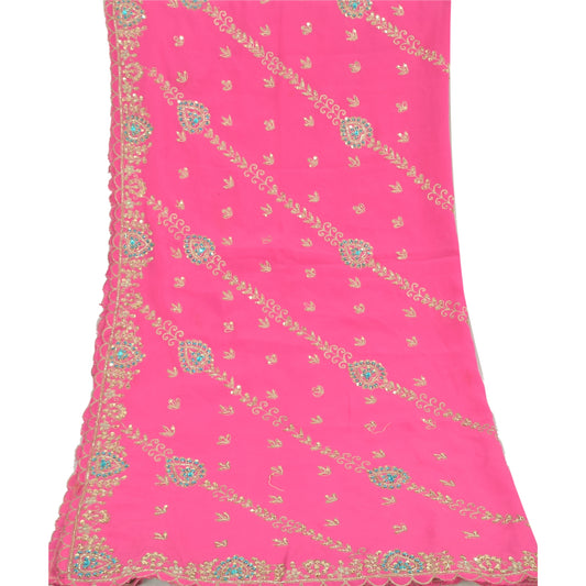 Sanskriti Vintage Pink Dupatta Long Stole Art silk Hand Beaded Premium Wrap Veil